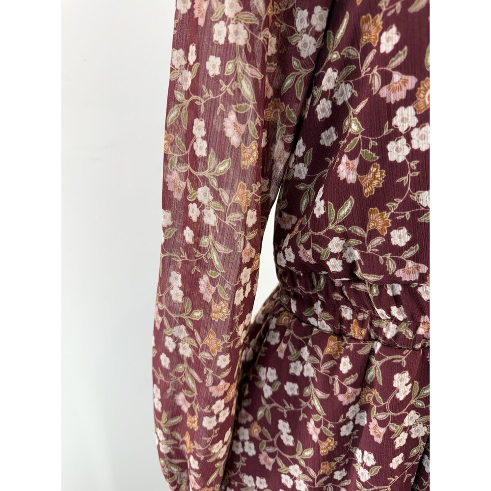 Womens Wine Chiffon Floral Mini Fit & Flare Dress Juniors L - Picture 5 of 15